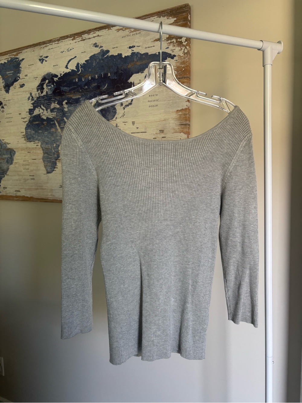 stradivarius Light Gray Ribbed Off-Shoulder Sweater